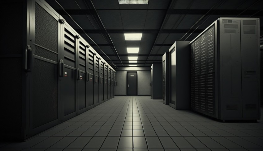 Dark Hallways in Data Server Room | Chrome-plated Imagery