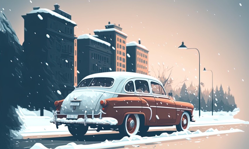 Vintage Car in Winter Snow | Gritty Urban Landscapes
