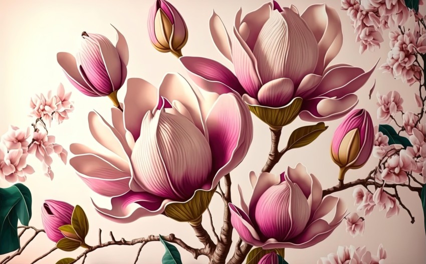 Hyperrealistic Flower Painting on Beige Background
