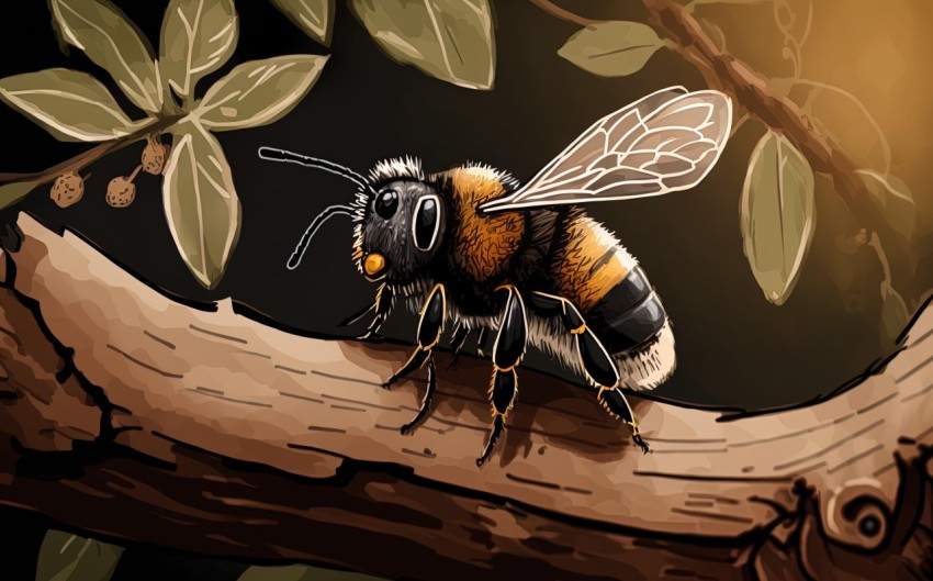 Bumble Bee on Branch - Speedpainting with Realistic Lighting