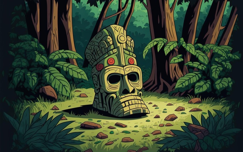 Tiki Mask in Jungle: Necronomicon Style Art