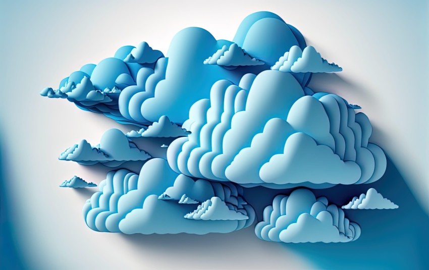 3D Paper Sculpture of Clouds in Blue | Colored Cartoon Style