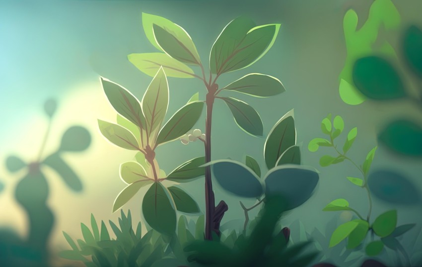 Green Plant Illustration in Forest | Detailed Sketches | Luminous Colors