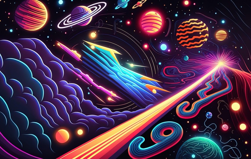 Colorful and Detailed Outer Space Illustration | Psychedelic Neon Art