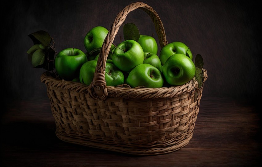 Monochromatic Artwork of Green Apples in Dark Composition