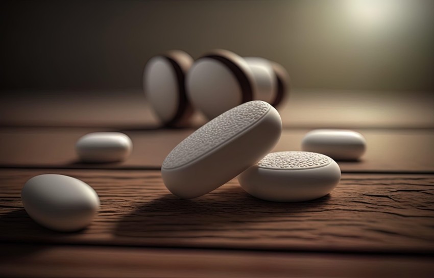 White Pill on Table | Organic Shapes | Strong Contrast | Duckcore