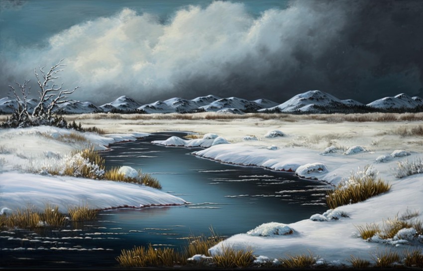 Snowy Creek in the Mountains - Scottish Landscape Oil Painting
