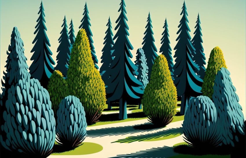 Sunny Blue Forest Illustration - Hyper-Detailed and Colorful