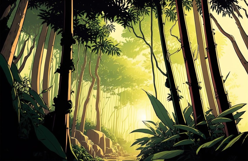 Jungle Illustration: Detailed Comic Book Art with Oriental Influence