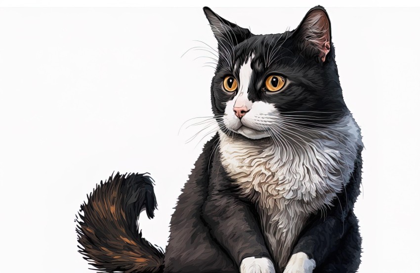 Realistic Cat Sitting on White Background | Thick Paint Layers