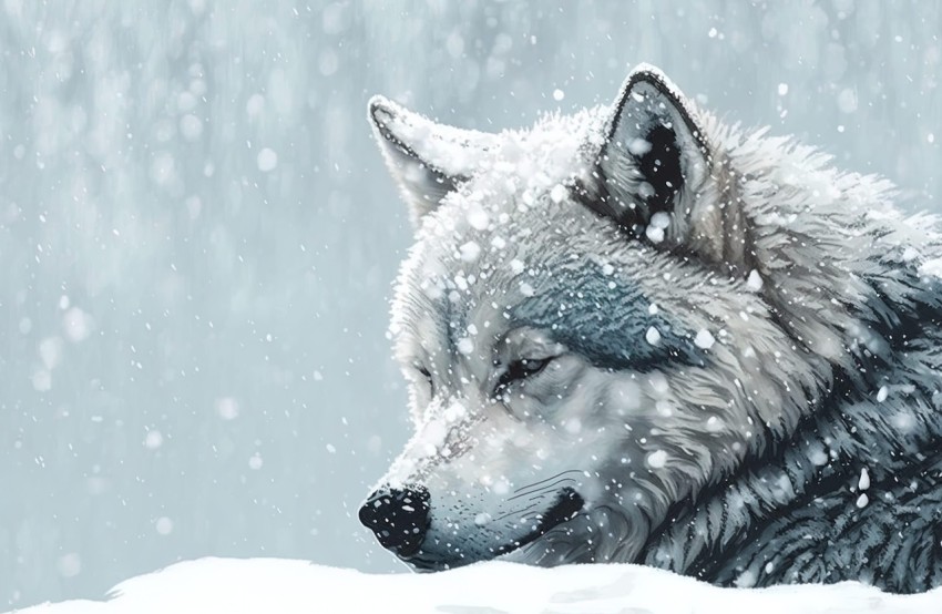 Winter Wolf in Snow | Digital Painting and Pixel Art