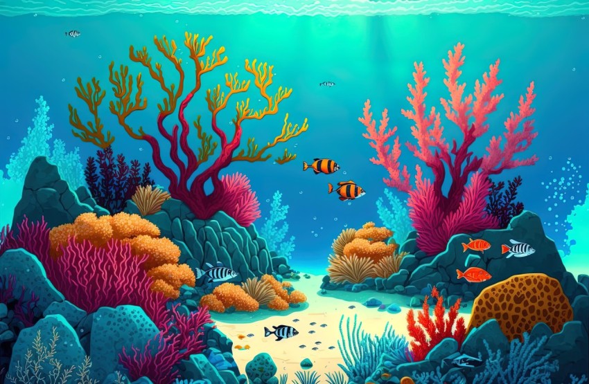 Colorful Underwater Sea Life Illustration