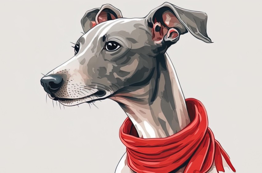 Minimal Retouching Greyhound with Red Scarf - Studio Portrait