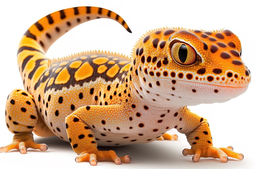 Orange and Black Leopard Gecko on White Background - Mesmerizing Optical Illusions