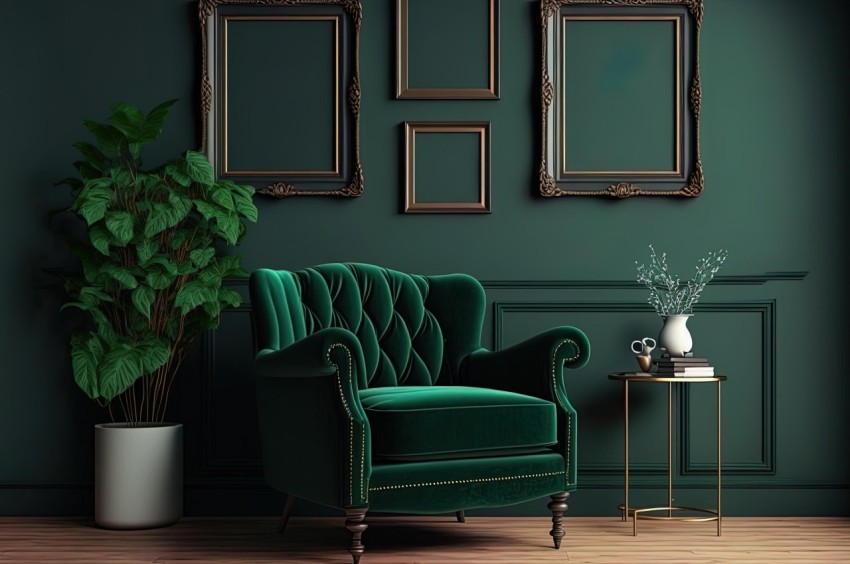 Luxurious 3D Interior Render with Green Velvet Chair