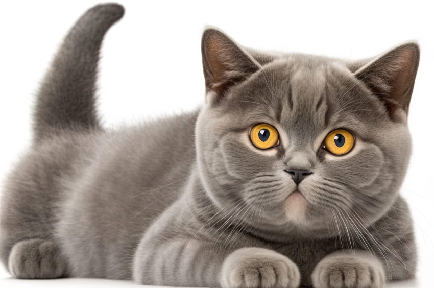 Playful British Shorthair Kitten on White Background