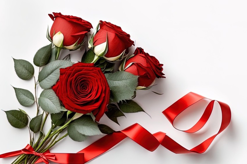 Valentine's Day Red Roses Bouquet on a White Background