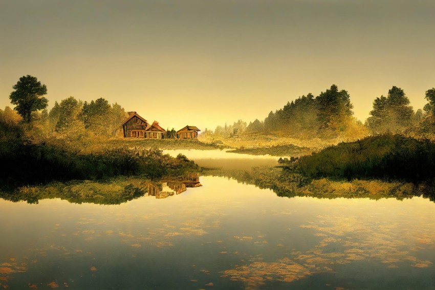 Idyllic Sunrise at the Pond: A Cabincore Dream