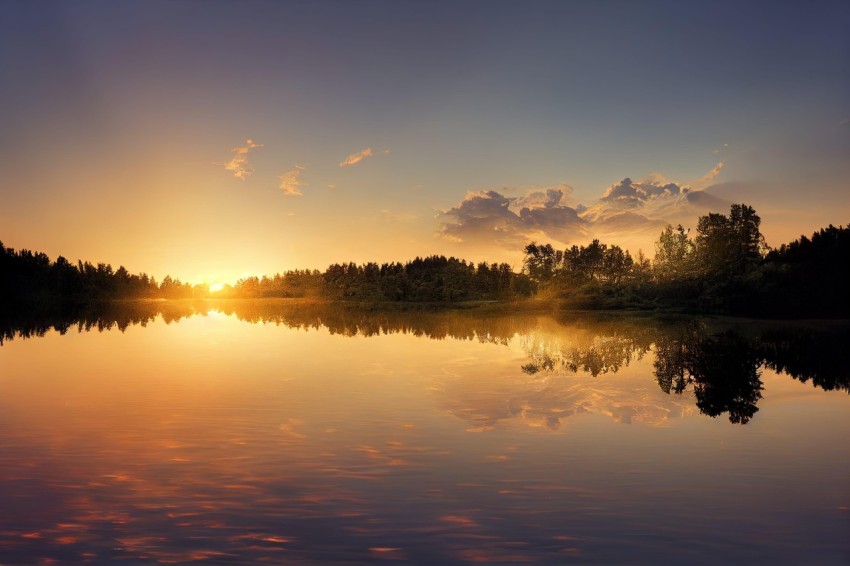 Sunrise Over Lake in Forest - A Panoramic Landscape