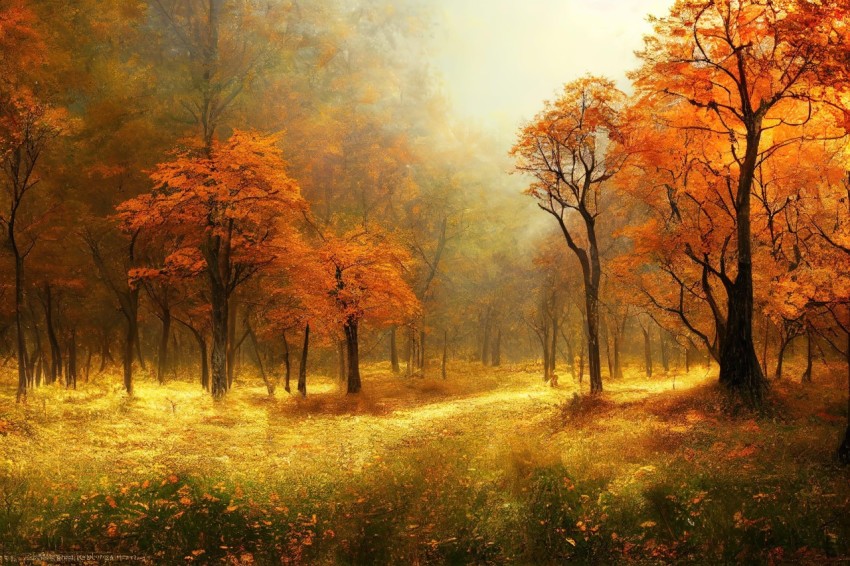 Vibrant Autumn Forest with Trees and Path
