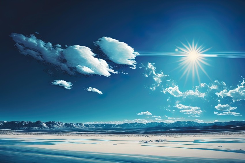 Celestial Sunrise Over Frozen Landscape | Sci-Fi Style Art