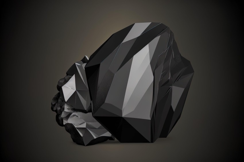 Black 3D Rock with Detailed Design on Dark Background