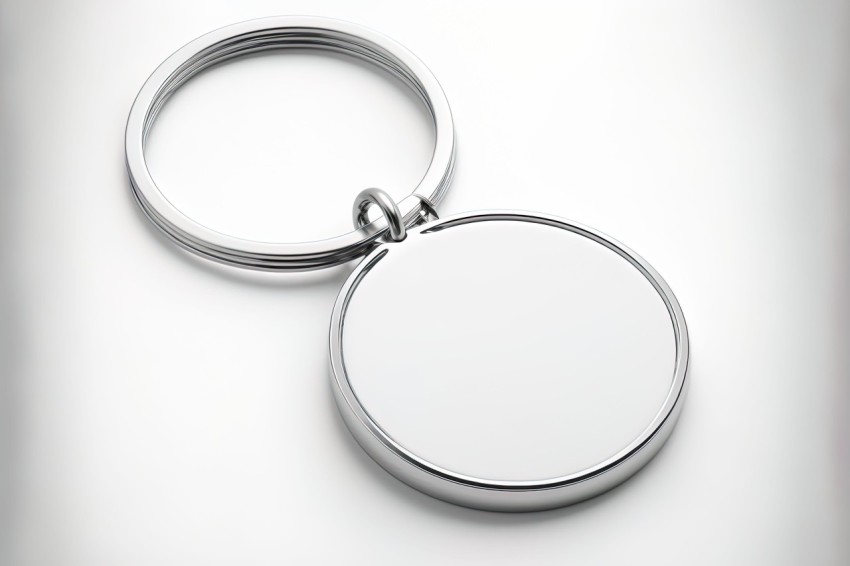 Minimalistic Elegance: Silver Keychain on White Background
