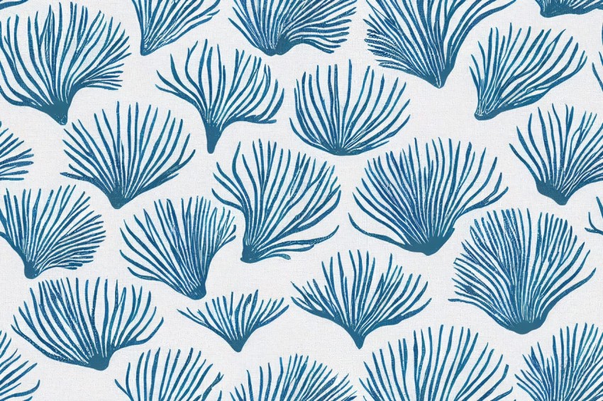 Blue Seaweed Pattern Fabric - Mid-Century and Japanese-Inspired Design
