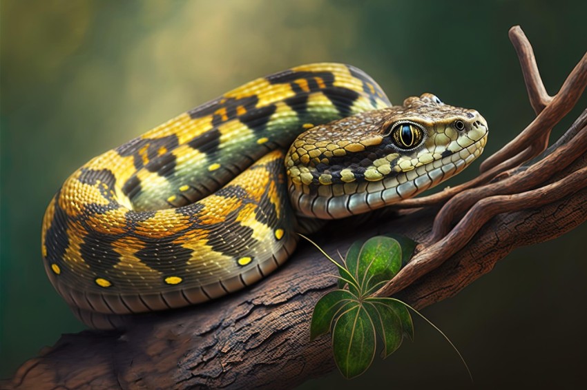 Detailed Snake on Tree Branch - Junglecore Realistic Rendering