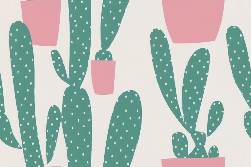 Playful Abstraction: Minty Pink Roses and Cactus Wallpaper