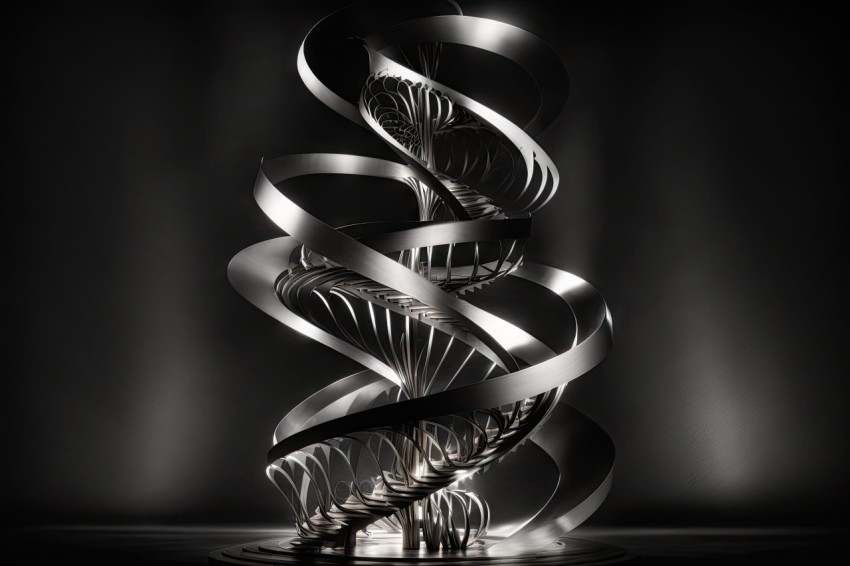 Spiral Ladder Statue: Stunning Organic Forms in Liquid Metal Style