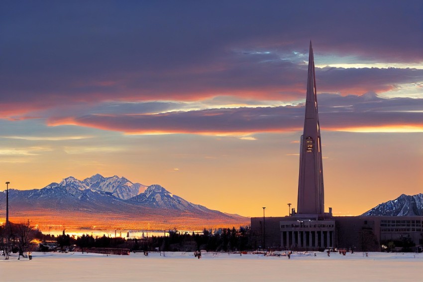 Futuristic Temple in Snow | Mountains | Golden Light | Helsinki School