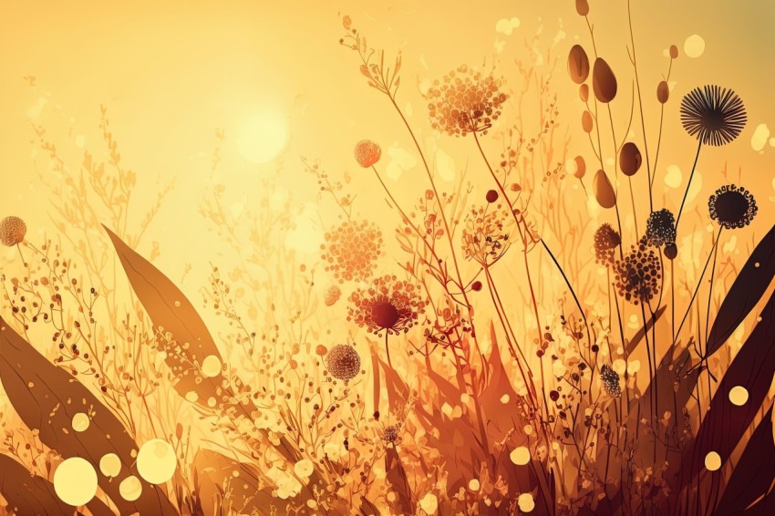Autumnal Flower Field with Sunlights - Intricate Illustration