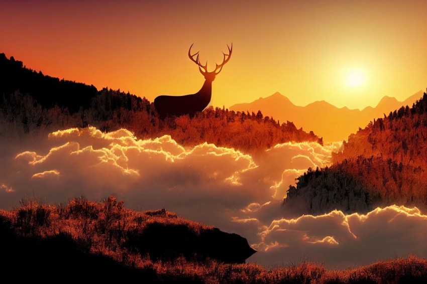 Deer Standing in Mountains at Sunset | Surreal 3D Landscapes