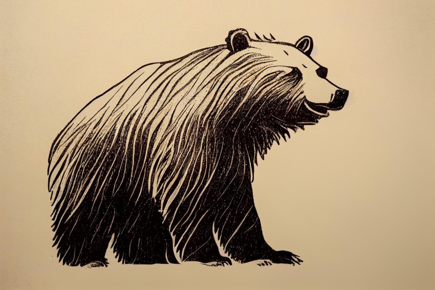 Woodcut Style Bear Drawing - Close-Up Intensity - Storybook Illustration