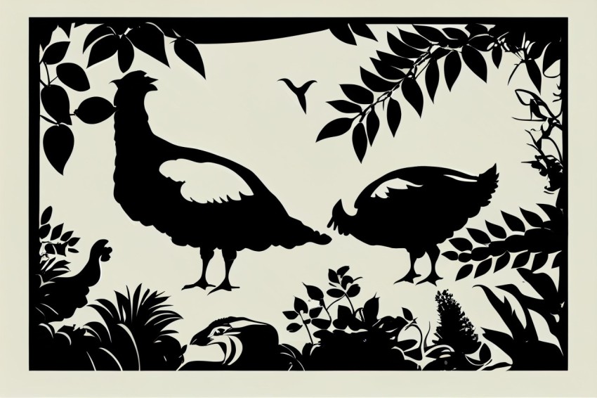 Silhouette of Birds in a Forest - Elaborate Borders - Artwork