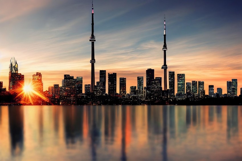 Sunset in Toronto: Sparkling City Skyline Reflections
