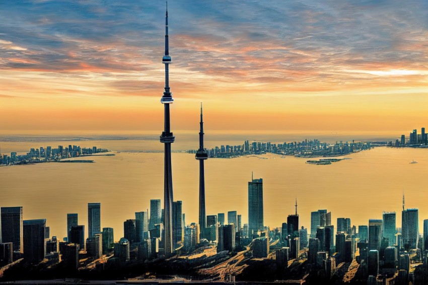 Sunset over City with CN Tower - Contemporary Middle Eastern and North African Art