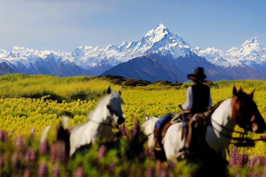 Horse and Mountain Range - A Captivating Adventurecore Image