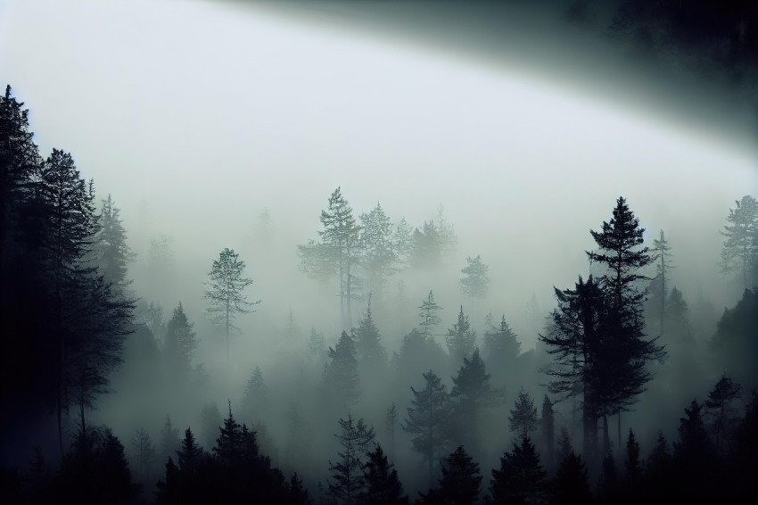 Misty Forest in Norwegian Nature: Realistic Depiction of Light