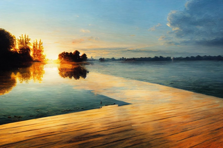 Wooden Pier Above Water - Luminous Landscape Painting