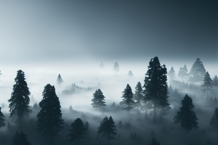 Serene Forest Landscape with Misty Fog | High Detailed Image