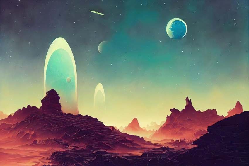Colorful Planets in Space - Nostalgic Illustration