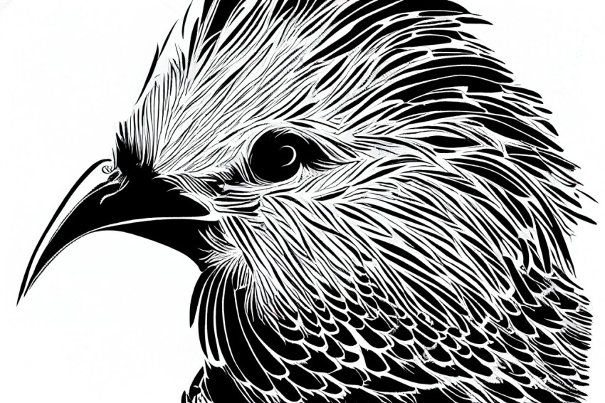 Black and White Bird in Woodcut-Inspired Graphics | Hyper-Detailed Portraits
