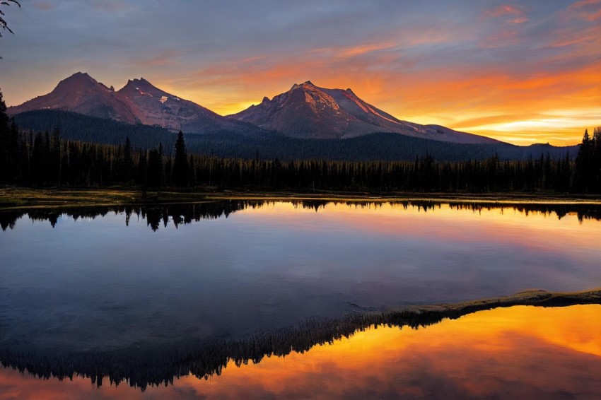 Serene Sunset Reflection at Rainbow Mountain, Canterbury BC, Canada