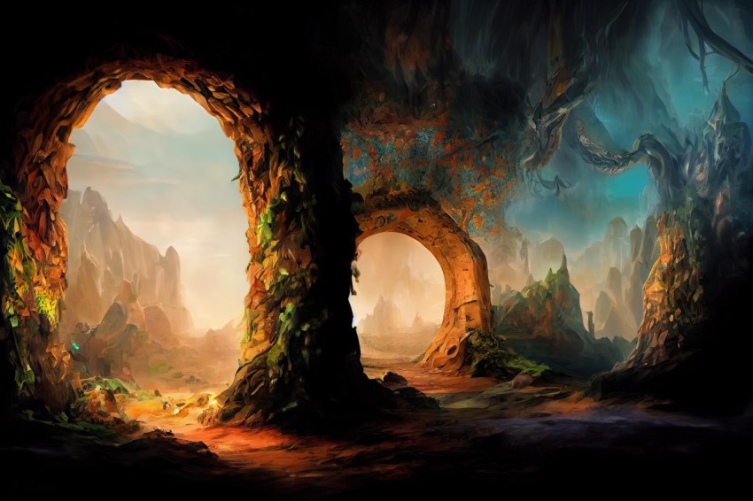 Enigmatic Fantasy Ruins in Dark Forest | Dragon Art Style