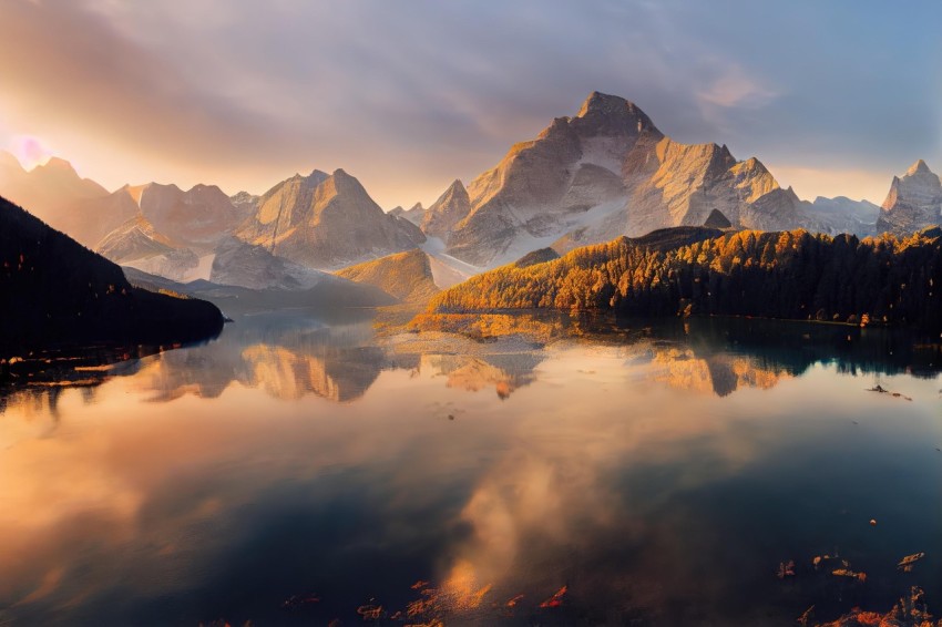 Golden Light Mountain Range and Lake: Captivating Landscapes in 8k Resolution