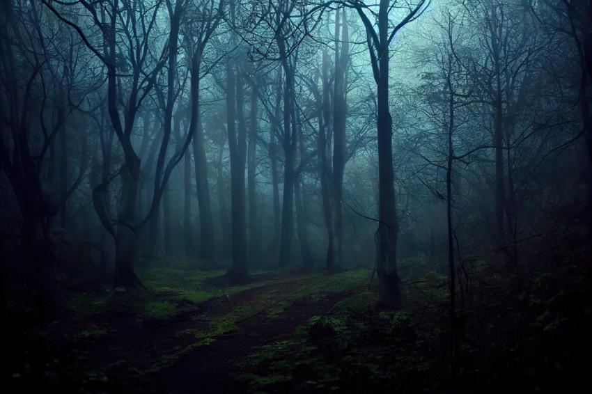 Ethereal Fantasy: Abandoned Woods in Dark Green and Blue