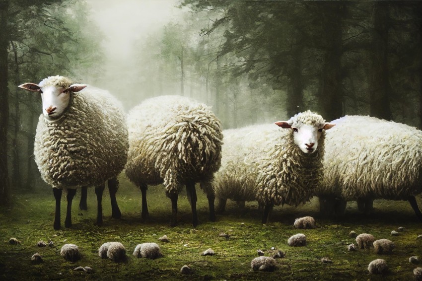 Realistic Sheep in Woods | Hyper-Realistic Artwork