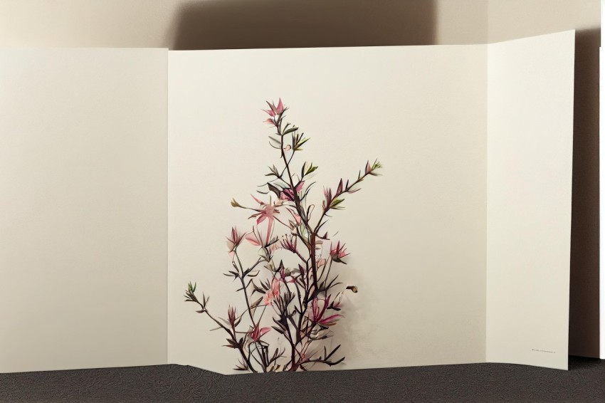 Delicate Pink Flower Plants Paper Cut Pattern | Realistic Brushwork